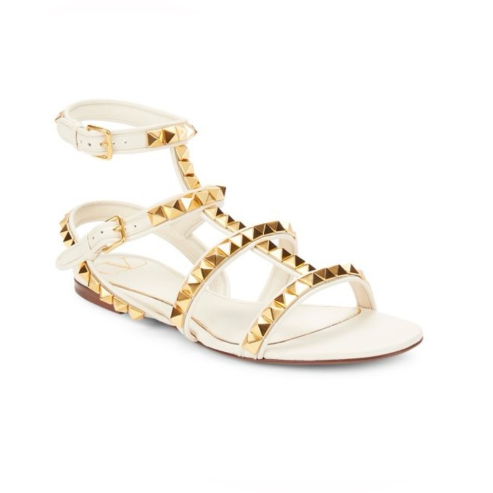 Valentino Rockstud Leather Strappy Flat Sandals- 38.5